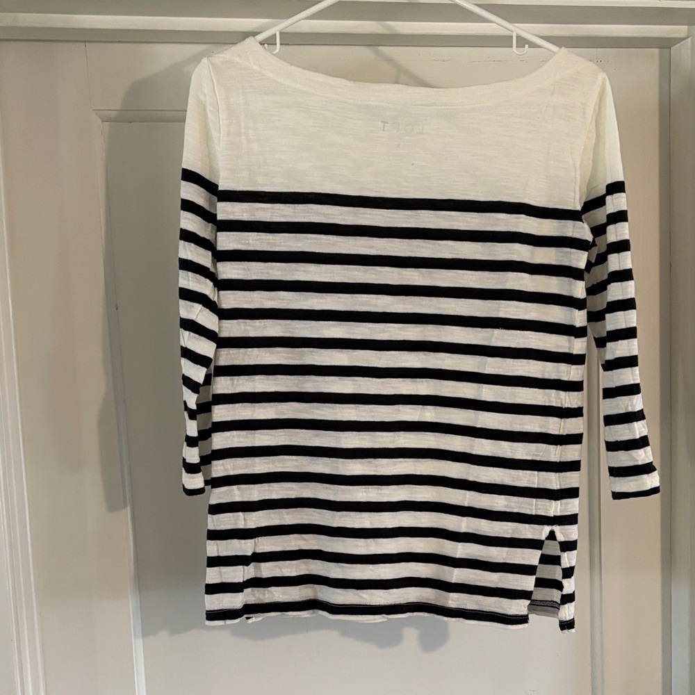 LOFT Black and White Striped Long Sleeve Top - Picture 4 of 4